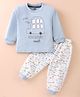 Pink Rabbit Single Jersey Knit Full Sleeves T-Shirt & Lounge Pants Set With Vehicles Print - Light Blue