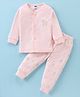 Simply Interlock Knit Full Sleeves Front Open Night Suit with Lion Print - Baby Pink