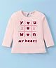 Simply Sinker Knit Full Sleeves Top with Text & Heart Print - Pink