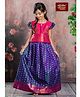 Bhartiya Paridhan Silk Woven Half Puffed Sleeves Floral Embroidered Choli Lehenga Set - Blue & Red