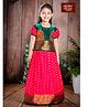 Bhartiya Paridhan Silk Woven Half Puffed Sleeves Floral Embroidered Choli Lehenga Set - Dark Pink & Green