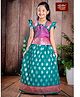 Bhartiya Paridhan Silk Woven Frill Sleeves Printed Choli Lehenga Set - Turquoise & Pink