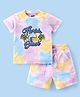 Babyhug Cotton Knit Half Sleeves Tie & Dye T-Shirt & Shorts Set With Text Print - Baby Pink