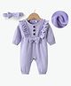 Kookie Kids Cotton Full Sleeves Romper with Frill & Bow Detailing  -Lavender
