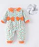 Kookie Kids Full Sleeves Floral Printed Romper with Peter Pan Collar & Bow Applique - Aqua Blue & Orange