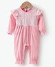 Kookie Kids Full Sleeves Romper with Floral Net Embroidery & Frill Detailing - Pink
