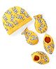 Babyhug 100% Cotton Interlock Knit Cap Mitten  & Booties with Bunny Print - Yellow