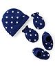Babyhug 100% Cotton Interlock Knit Cap Mitten & Booties with Star Print - Navy Blue