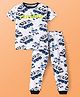 Pine Kids Single Jersey Knit Half Sleeves Night Suit Car Print - White & Navy