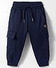 Smarty Boys Looper Knit Full Length Text Patch Detailing Lounge Pant With Cargo Pockets - Navy Blue