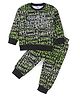 Smarty Boys 100% Cotton Looper Knit Full Sleeves T-Shirt & Lounge Pants Co-Ord Set With Text Print - Green & Black