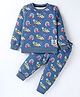 Smarty Boys Fleece Knit Full Sleeves Winter Wear Co-Ord Night Suit With Vehicles Print - Navy
