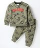 Smarty Boys Premium Stretch Fleece Knit Full Sleeves Winter Wear Co-Ord Night Suit With Tiger Print - Olive Green
