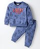 Smarty Boys Premium Stretch Fleece Knit Full Sleeves Winter Wear Co-Ord Night Suit With Dino Print - Blue