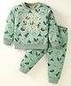 Smarty Boys Premium Stretch Fleece Knit Full Sleeves Winter Wear Co-Ord Night Suit With Dino Print - Mint Green