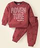 Smarty Boys Fleece Knit Full Sleeves Winter Night Suit with Text Print - Rust Orange