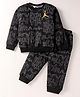 Smarty Boys Stretch Fleece Knit Full Sleeves Text Printed Winter Wear Night Suit with Pockets & Embroidery -Black