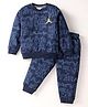 Smarty Boys Stretch Fleece Knit Full Sleeves Text Printed Winter Wear Night Suit with Pockets & Embroidery -Navy Blue