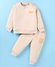 Smarty Boys Premium Stretch Fleece Knit Full Sleeves Winter Wear Co-Ord Set With Front & Back Text Print - Light Peach