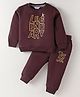 Smarty Boys Premium Stretch Fleece Knit Full Sleeves Winter Wear Text Print T-Shirt & Joggers Co-Ord Set - Wine