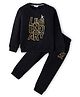 Smarty Boys Premium Stretch Fleece Knit Full Sleeves Winter Wear Text Print T-Shirt & Joggers Co-Ord Set - Black