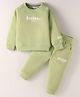 Smarty Boys Fleece Knit Full Sleeves Winter Wear T-Shirt & Lounge Pant Set With Text Print - Mint Green