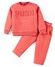 Smarty Boys Premium Stretch Fleece Knit Full Sleeves Winter Wear Co-Ord Set With Embossed Text Print - Coral