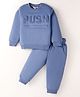 Smarty Boys Premium Stretch Fleece Knit Full Sleeves Winter Wear Co-Ord Set With Embossed Text Print - Royal Blue