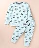 Smarty Boys Premium Stretch Fleece Knit Full Sleeves Winter Wear Co-Ord Night Suit With Racing Cars Print - Aqua
