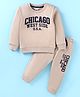 Smarty Boys Premium Stretch Fleece Knit Full Sleeves Winter Wear Co-Ord Set With Text Embroidery - Tan