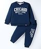 Smarty Boys Premium Stretch Fleece Knit Full Sleeves Winter Wear Co-Ord Set With Text Embroidery - Navy