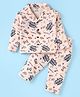 Smarty Boys 100% Cotton Knit Full Sleeves Front Open Text Printed Night Suit - Light Peach