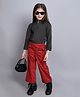 Taffykids Twill Three Fourth Sleeves  Textured  Sweatshirt With Solid Cargo Pant Set - Black & Red