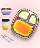 Wellthya NourishMeal Toolkit Stainless Steel for Kids/Baby Dinner Set | 5 Piece Square Dinner Set- 1 Plate, Bowl, 1 Glass, 1 Spoon & 1 Fork (Rainbow)