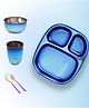 Wellthya NourishMeal Toolkit Stainless Steel for Kids/Baby Dinner Set | 5 Piece Square Dinner Set- 1 Plate, Bowl, 1 Glass, 1 Spoon & 1 Fork (Electric Blue)