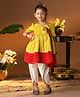 Vastramay Silk Blend Half Sleeves Angrakha Style Embroidered Janmashtami Special Kurta With Dhoti Set - Yellow