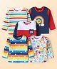 Babyhug Cotton Knit Full Sleeves T-Shirt With Stripes & Beach Theme Print Pack Of 5 - Light Blue & Navy Blue
