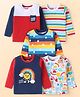 Babyhug Cotton Knit Full Sleeves T-Shirt With Stripes & Beach Theme Print Pack Of 5 - Light Blue & Navy Blue