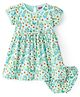 Babyhug Single Jersey Knit Half Sleeves Floral Printed Frock with Bloomer & Bow Applique - Turquoise