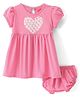 Babyhug Single Jersey Knit Half Sleeves Frock with Bloomer Heart Print - Pink
