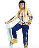 Ollington St. 100% Cotton Knit Full Sleeves Hooded Front Zipper Sweatshirt & Joggers Set with Abstract Print - Navy & Yellow