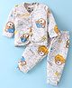 Bodycare Interlock Knit Full Sleeves Front Open Night Suit With Teddy Print - Light Grey