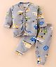 Bodycare Interlock Knit Full Sleeves Front Open Night Suit With Vehicles Print - Grey