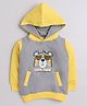 BUMZEE Cotton Fleece Full Sleeves Lion Printed Hooded Sweatshirt - Grey & Yellow