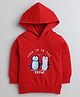 BUMZEE Cotton Fleece Full Sleeves Penguin Printed Hooded Sweatshirt - Red