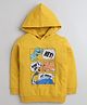 BUMZEE Full Sleeves Comic Strip Dinosaurs Printed Hooded Sweatshirt - Yellow