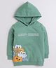BUMZEE Full Sleeves Cats Printed Hooded Sweatshirt - Green