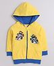 BUMZEE Cotton Fleece Full Sleeves Car Printed Hooded Sweat Jacket - Yellow & Royal Blue