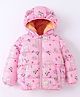 Kookie Kids Full Sleeves Padded Hooded Jacket with Bunny & Floral Print - Pink