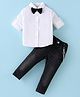 Simply Premium Woven Half Sleeves Solid Shirt & Trouser Set with Bow & Suspender - White